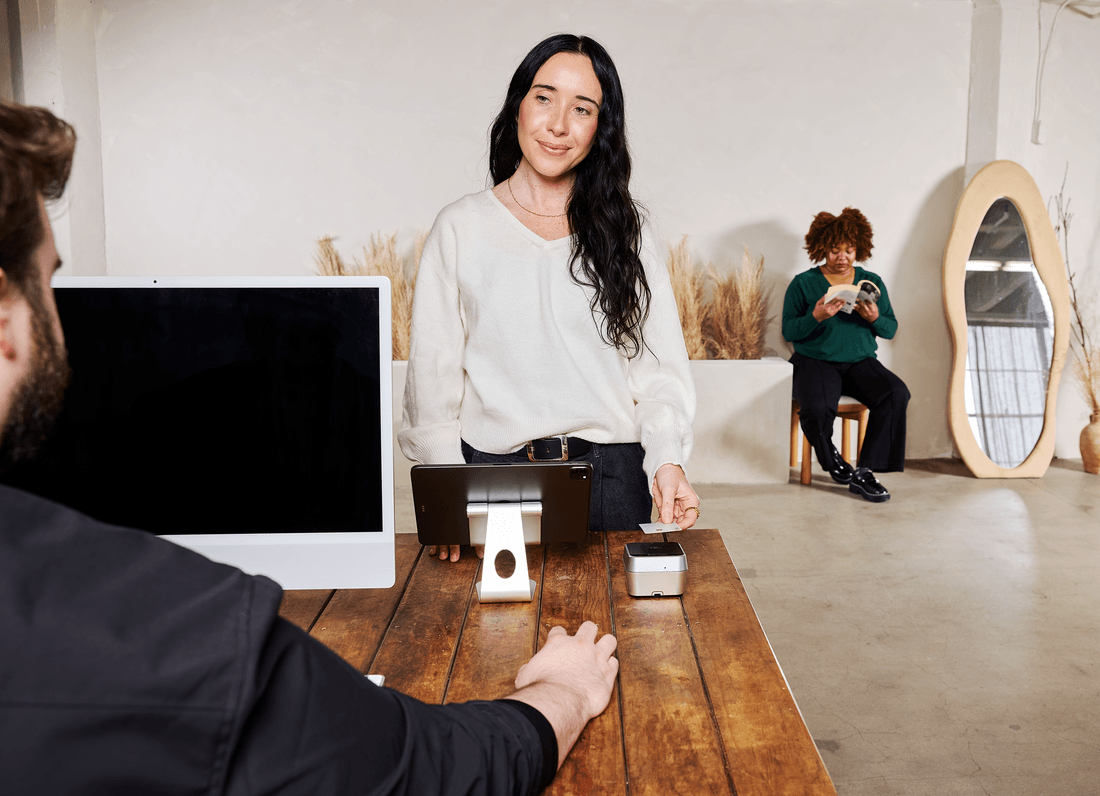 A self-care customer checks in for a service.