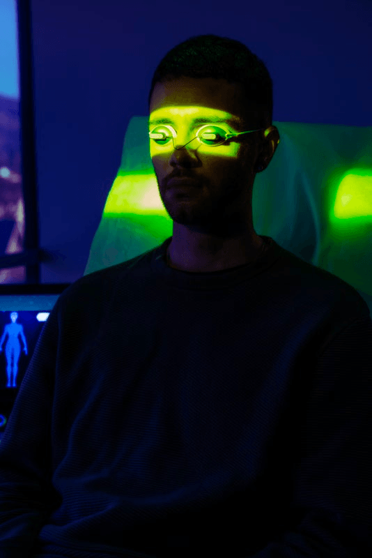 An aesthetic clinic client undergoes laser therapy.